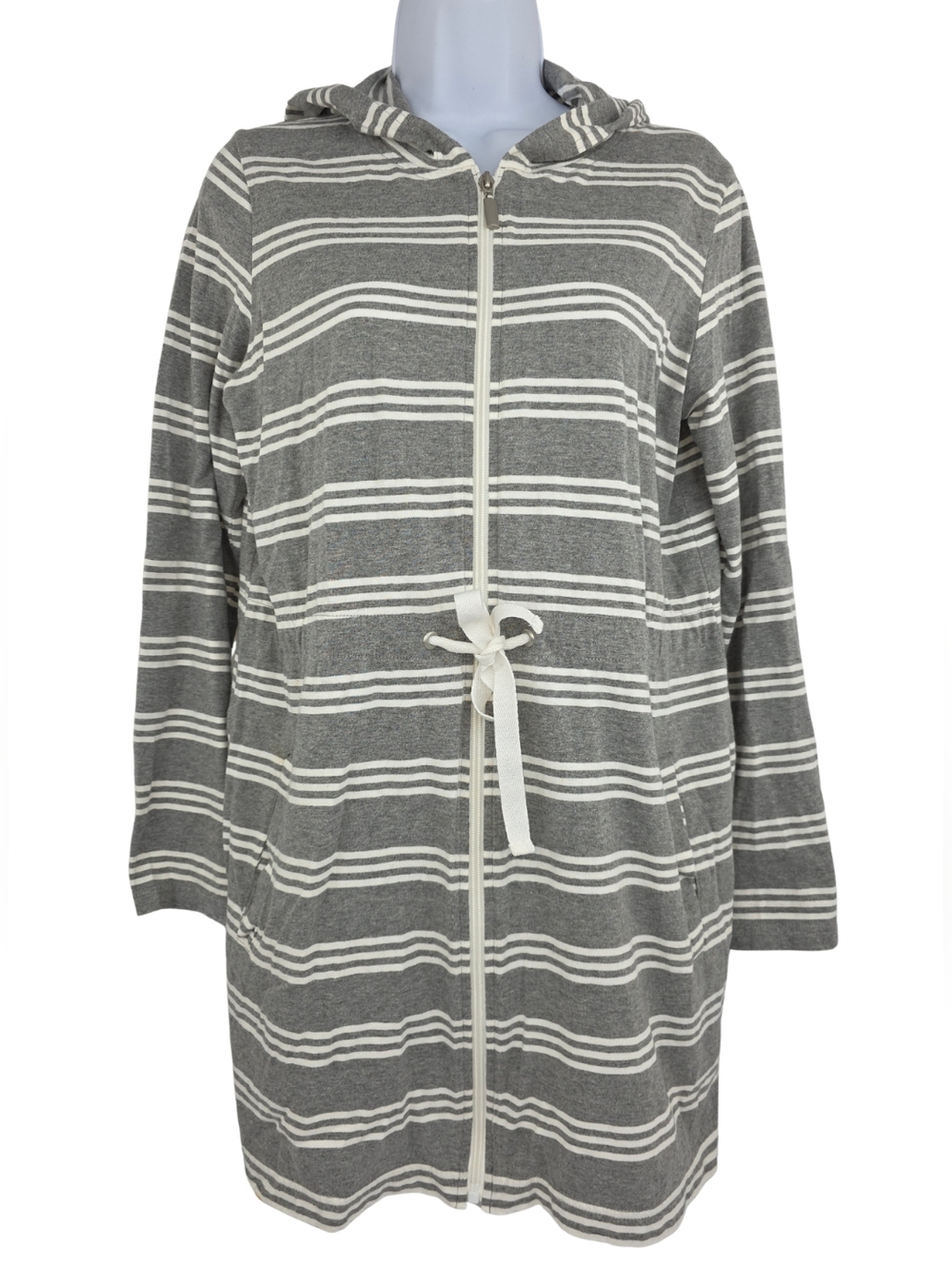 Apt. 9 Hooded Swim Coverup Size S Gray Striped 3436-AC